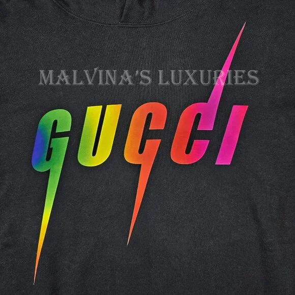 GUCCI MENS SWEATSHIRT BLACK COTTON HOODIE w BLADE LOGO sz L LARGE